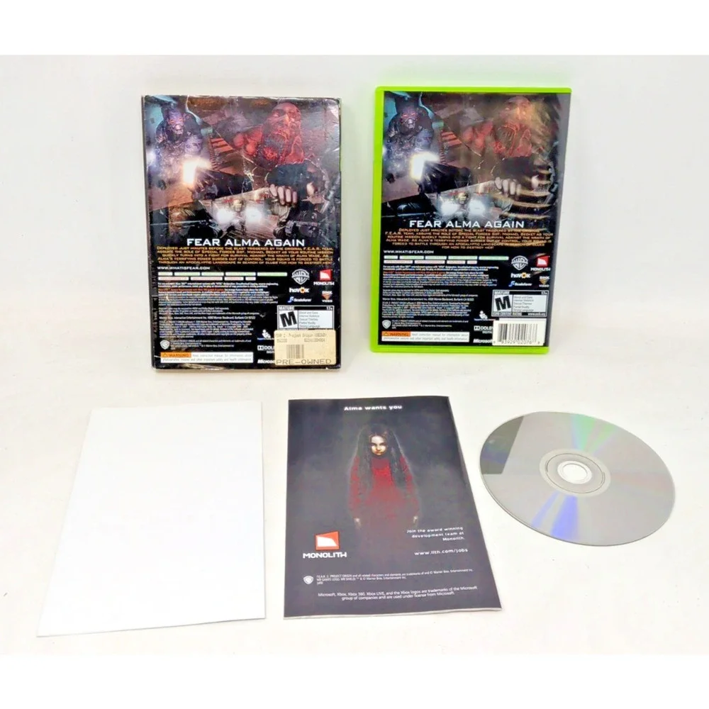 F.E.A.R. 2: Project Origin (Microsoft Xbox 360) Complete CIB Tested w Slip Cover